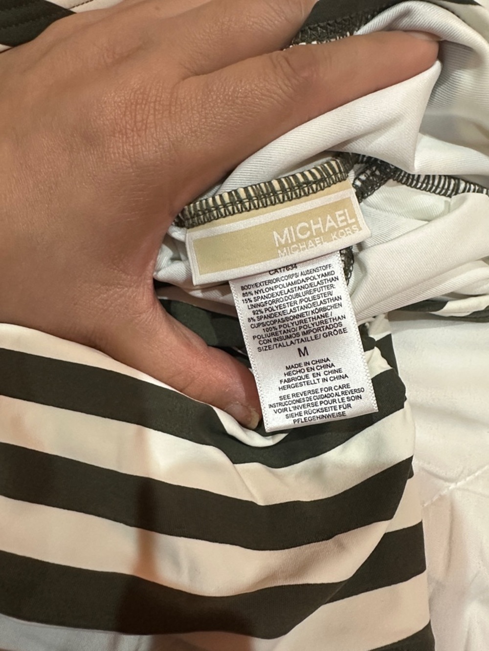 NWOT Michael Kors Black and White Striped Tankini with Olive Bottoms size M - Picture 2 of 9